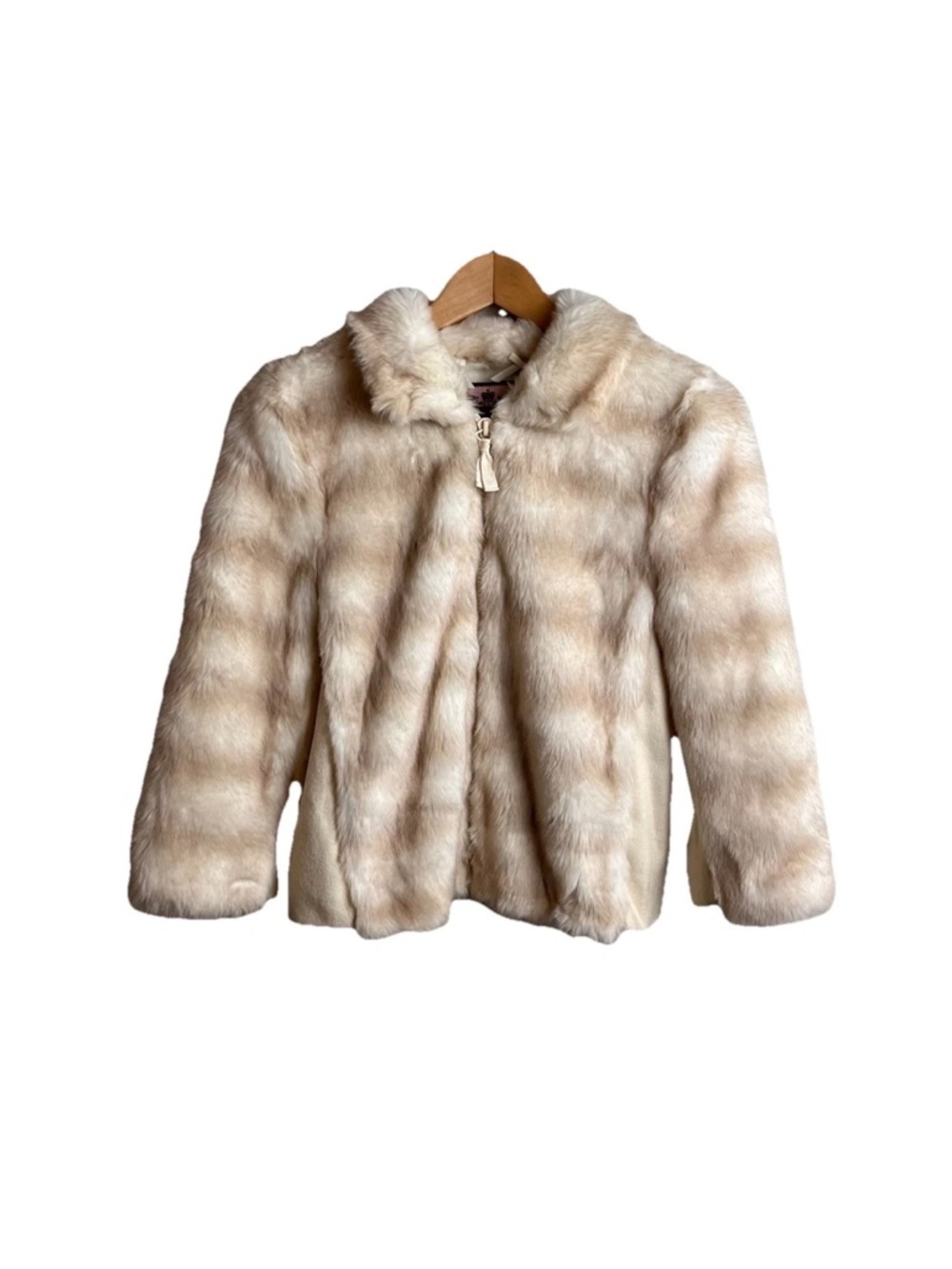 Juicy Couture Faux Fur Jacket Medium M Zip Up Cream White Coat Women’s Vintage